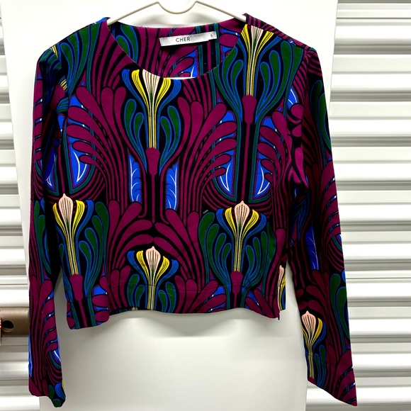 Vibrant Yellow and Green Graphic Long Sleeve Blouse - Picture 1 of 4